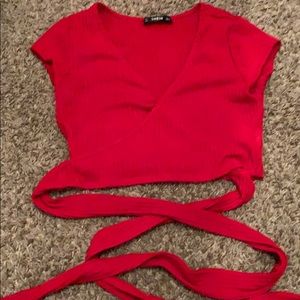 adorable red cross over crop top